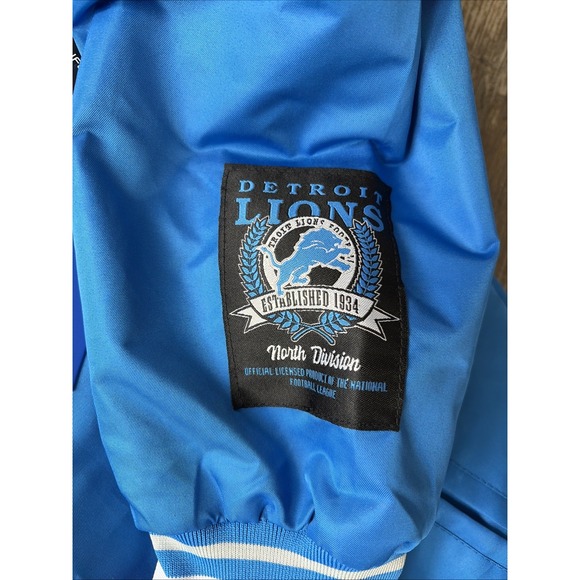 Detroit Lions NFL Quilt Lined Knit Trim Honolulu Blue Varsity Jacket Men's Large - Picture 2 of 8